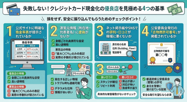 失敗しない！クレジットカード現金化の優良店を見極める4つの基準